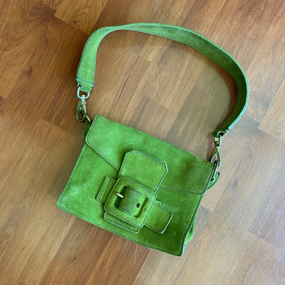 Miu miu avocado green suede buckle shoulder purse handbag